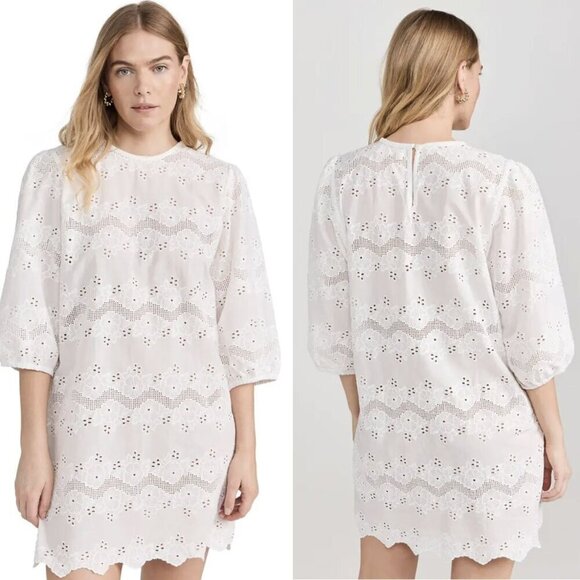 Natalie Martin Dresses & Skirts - Natalie Martin Lisa Cotton White Eyelet 3/4 Balloon Sleeves Crew Neck Dress, XL